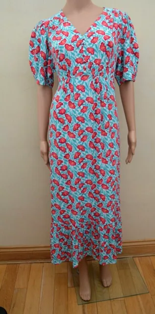 New M&S Per Una Floral Midi Tiered Hem Tea Dress Sz UK 10 12