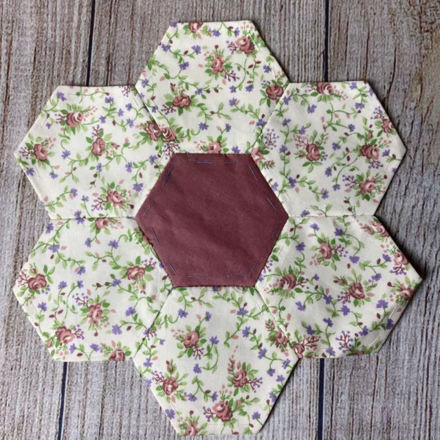 Hexagon Quilting 9" Block ~ Cream 09 ~ Vintage Fabrics ~ Hand Pieced
