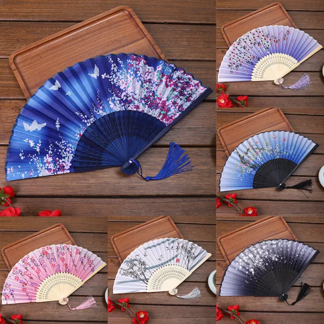 Chinese Style Folding Fan Silk Bamboo Hand Held Dance Fans Wedding Party Favors