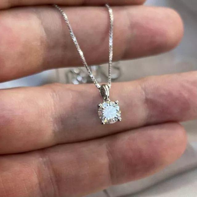 925 Sterling Silver 2Ct Round Lab Created Moissanite Solitaire Pendant Necklace