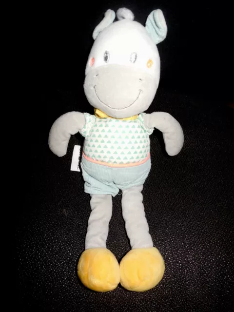 doudou peluche zèbre cheval gris blanc bleu jaune MOTS D'ENFANTS