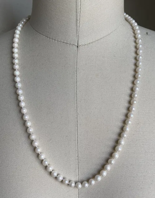 Vintage Estate 14K Gold & Akoya Saltwater Cultured Pearl Necklace 5.5mm 23 inch