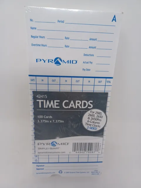 100 Pack Pyramid 42415 2-Sided Time Cards For 2500, 2600, 2650, 2650Pro, 6200