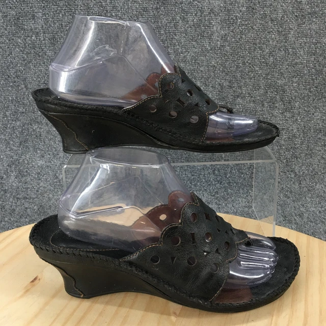 Clarks Artisan Sandals Womens 9 M Thong Wedge Slip On 87242 Black Leather Casual