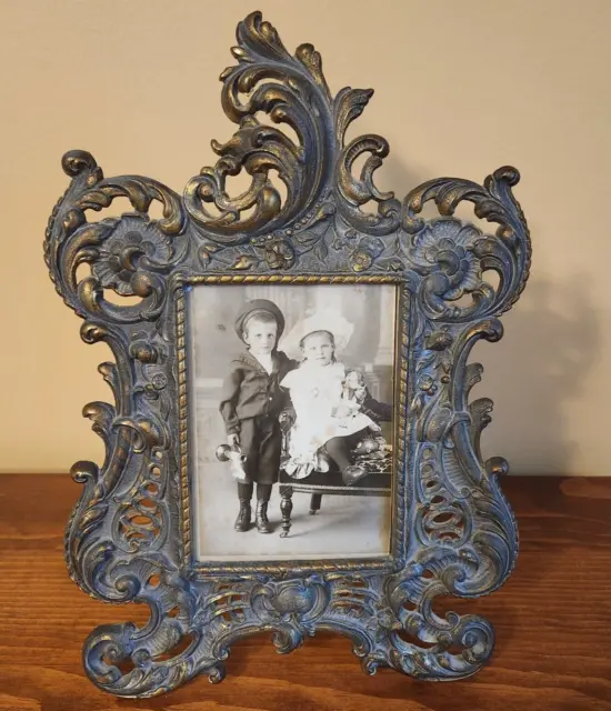 Vintage Antique Ornate Cast Metal Frame with Children