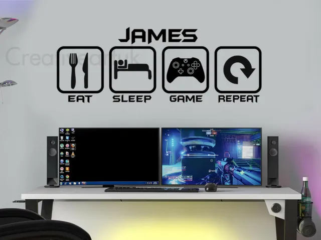 Personalised Eat Sleep Game Repeat XB Gamer Wall Art Decals Vinyl Stickers EXBL