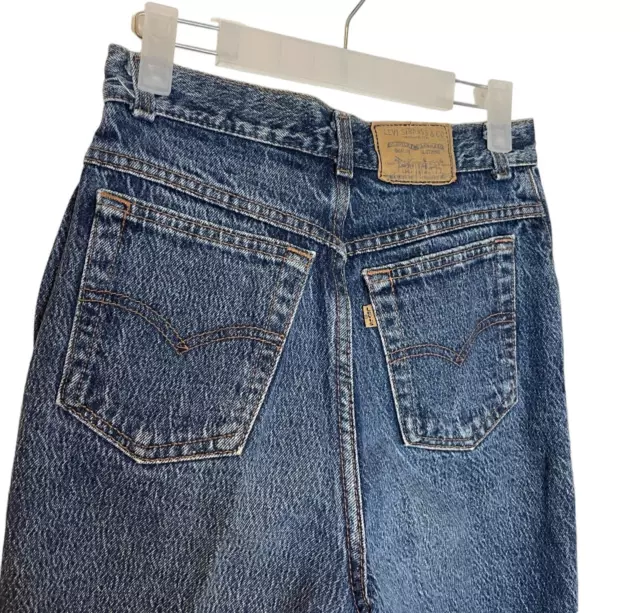 Vintage Levis Brown Tab Jeans Size 26" Waist Dark Wash High Rise USA Made Taper