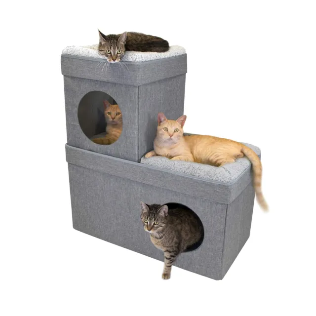 Kitty City Large Stackable Grey Condo, Cat Cube, Cat House, Pop Up Bed, Cat O...