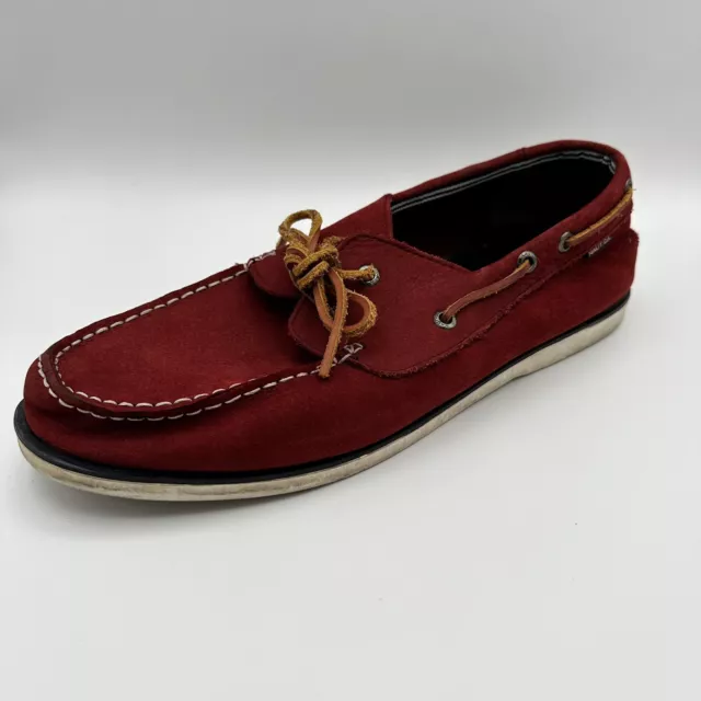 Nautica Shoes Men's US 12 Hyannis Boat Loafers Lace Up Red Leather Casual