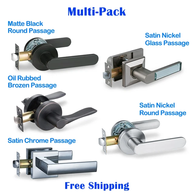 Heavy Duty Passage Matte Black Satin Nickel Crystal Glass Door Lever