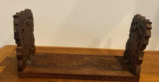 Hand Carved Wood Adjustable Bookend Shelf Freestanding Vintage India