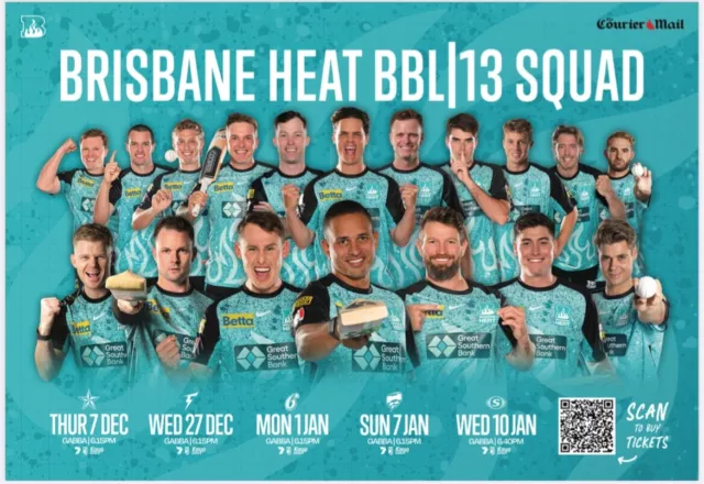 BRISBANE HEAT T20 CRICKET TEAM PLAYER poster,CHAMPIONS,BIG BASH BAT 1 BARGAIN