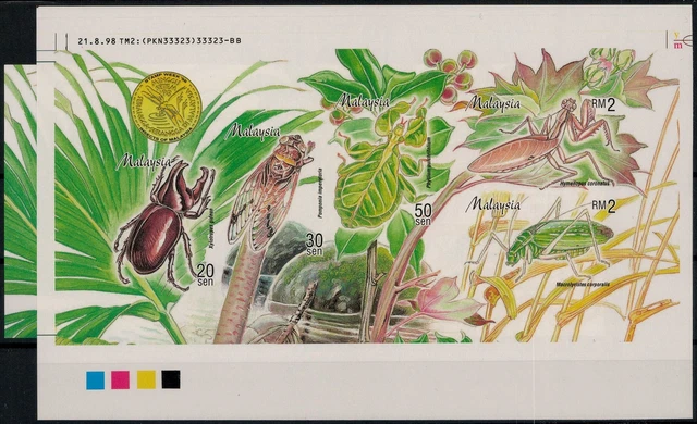 Malaysia; Einheimische Insekten 1998 im ** Blockpaar  (34,60)
