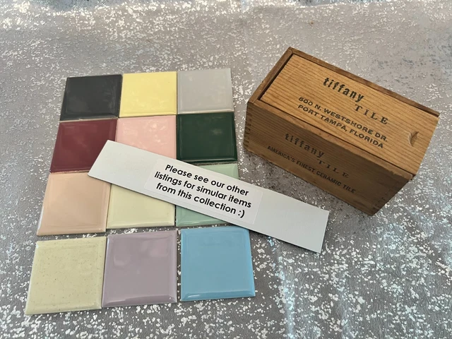 RARE Vintage Tiffany Tile Ceramic Tampa Adv Salesman Sample Display Box 12 Tiles