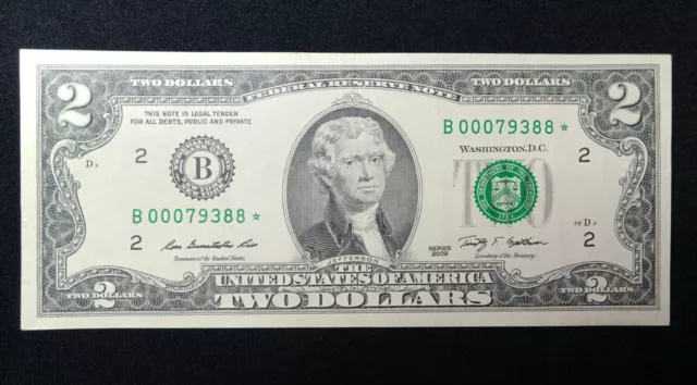 2009 $2 Dollar Start Note Bill,New York. Key Date! Only 128,000 Printed