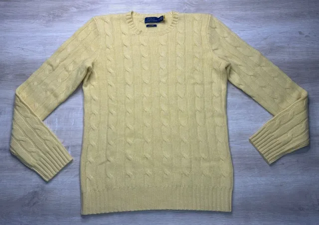 NWOT Polo Ralph Lauren Womens Sweater Yellow Small Cashmere Cable Knit Crew Neck