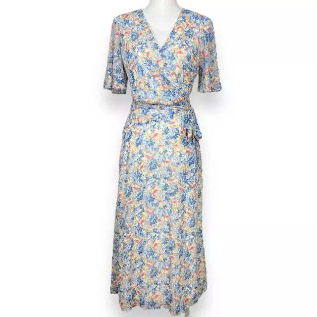 Ralph Lauren Black Label Georgette Floral Belted Midi Dress Women's Size 8 Blue