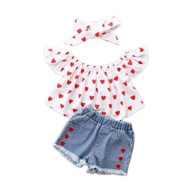 Ragazze Bambini Abbigliamento Set Cuore Motivo Colletto Increspato Elastico Vita