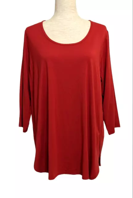 Susan Graver Weekend Essentials Top Red 1XP Stretch Knit 3/4 Sleeve