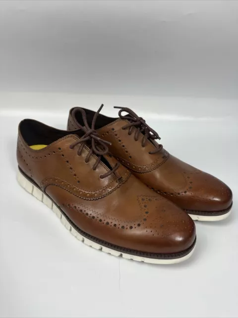 Mens 13W Cole Haan Zerogrand Grand.OS Brown Leather Wingtip Lace Up Shoes