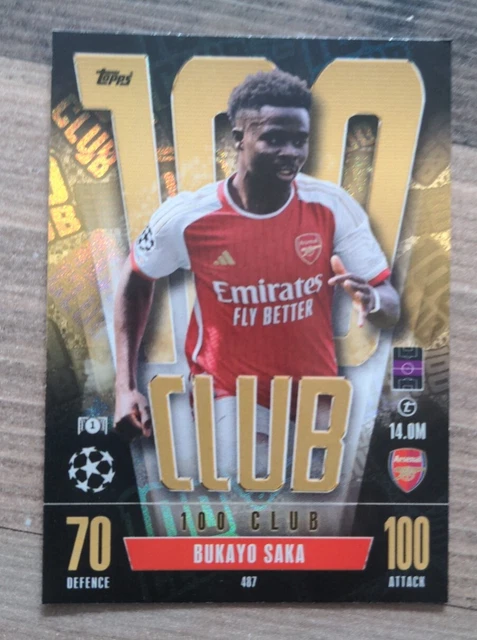 TOPPS MATCH ATTAX 2023/24 Champions League Card, Bukayo Saka, 100 Club ...