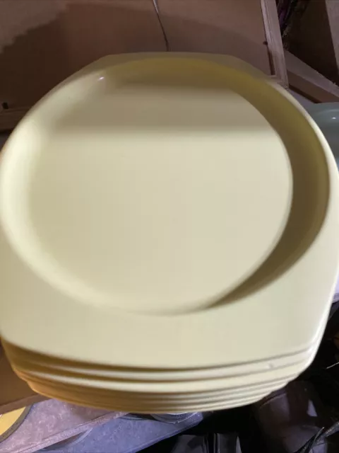 Vtg Prolon Ware Oval 14x10 XL Plate Outdoor Dine! Pale Yellow Melamine SET 4 g