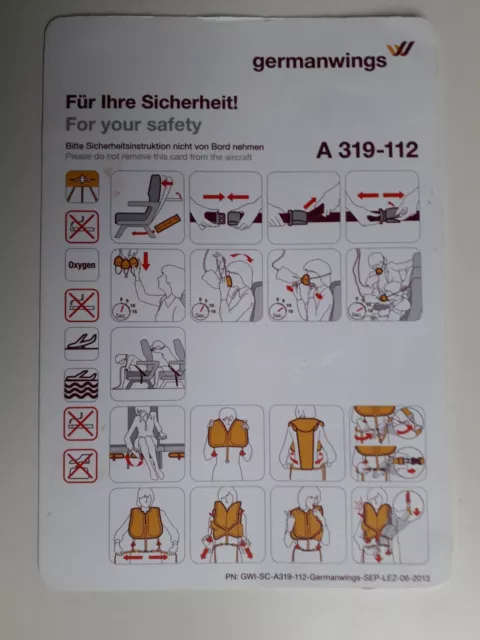 Germanwings A 319, Safety card
