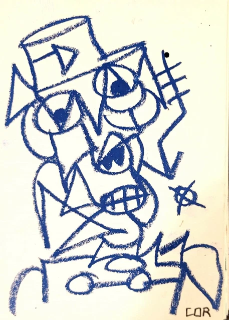 Expressionist Abstract Art Painting Original Cubism Style Oil Pastel Drawing