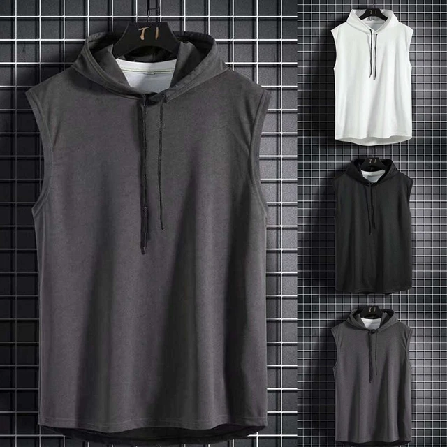 Men Workout Hooded  Tops  Bodybuilding Muscle T Shirt  Sleeveless Gym Hoodies