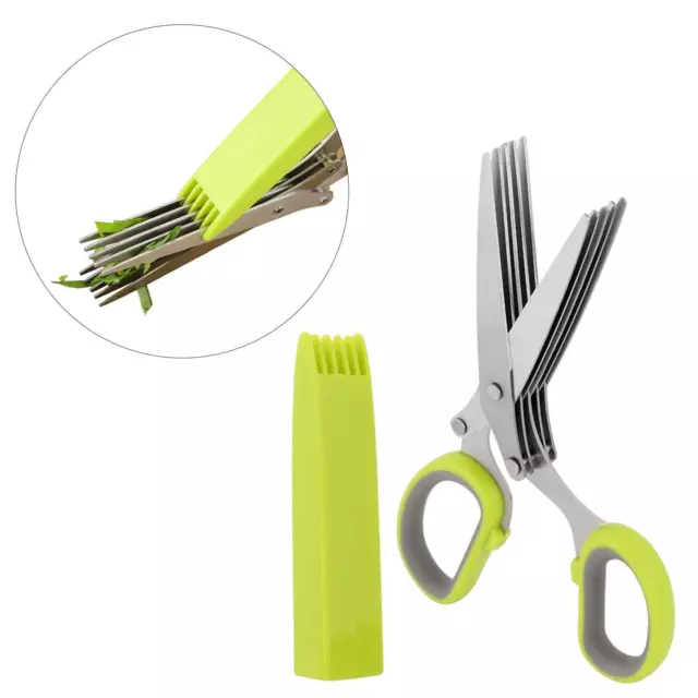 5 Blade Herb Scissors Kitchen Herb Shears Cutter Multipurpose Cutting Shear  with 5 Stainless Steel Blades & Safety Cover & Cleaning Comb Salad Sizzors