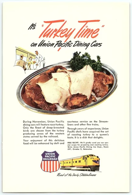 1940s UNION PACIFIC RAILROAD TURKEY TIME THANKSGIVING FULL PAGE PRINT AD Z4348