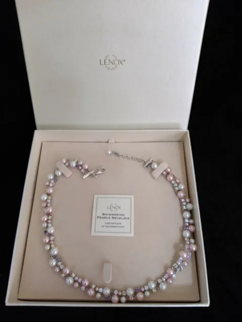 Lenox ladies shimmering pearl necklace crafted of sterling silver.