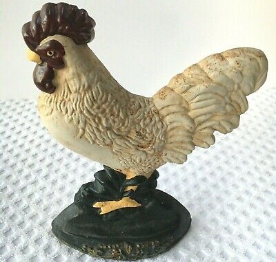 Vintage Cast Iron Rooster Chicken Door Stop Painted Country Farm Decor Half 1/2