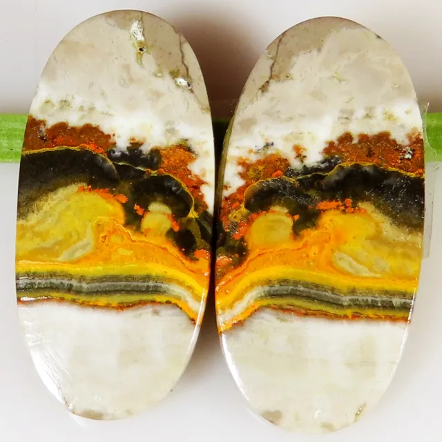 28.80 CT Natural Indonesian BUMBLE BEE JASPER Pair Oval Cab 13x28x3 mm Gemstone