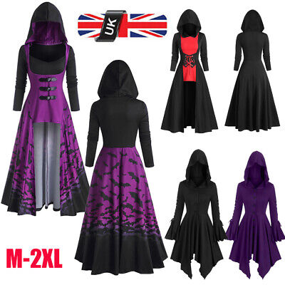 UK Womens Gothic Punk Hooded Steampunk Cloak Cape Coat Witch Cosplay Long Jacket