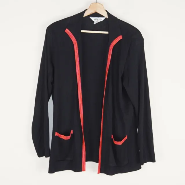 Exclusively Misook Black Knit Red Trim Open Front Cardigan Jacket Womens Sz L