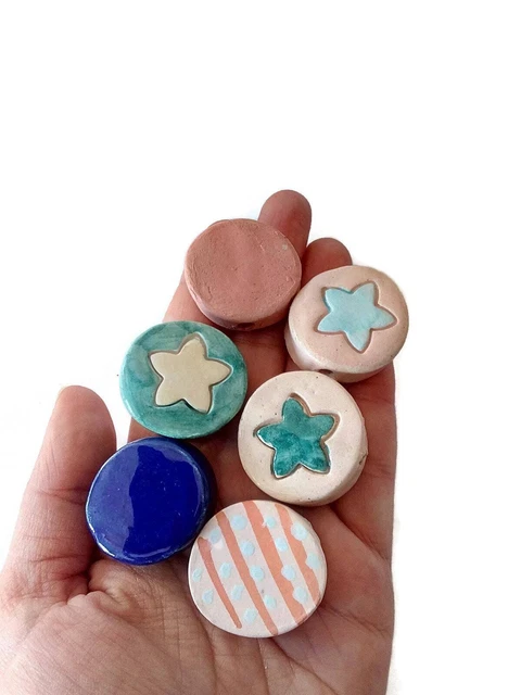 6Pc Assorted Large Ceramic Beads For Macrame Jewelry Making 2 mm hole Coin Beads 2