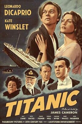 Poster Manifesto Locandina Cinema d'Epoca Stampa Vintage Film Titanic  Di Caprio