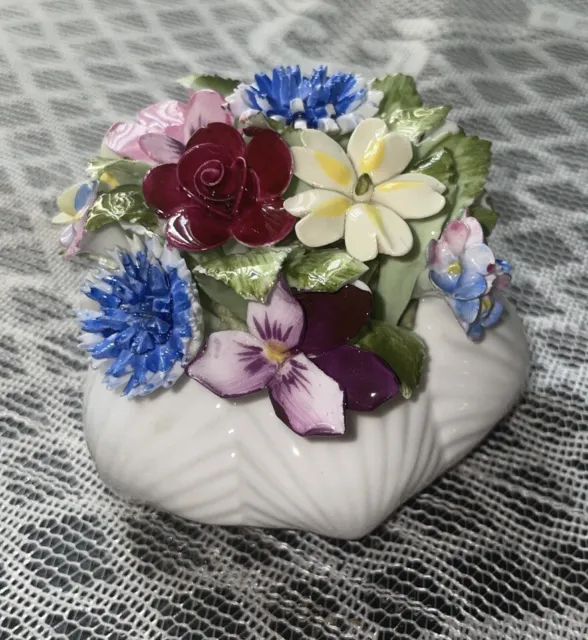 Royal Doulton Bone China Floral Bouquet In Shell Design Basket England c1970-80s