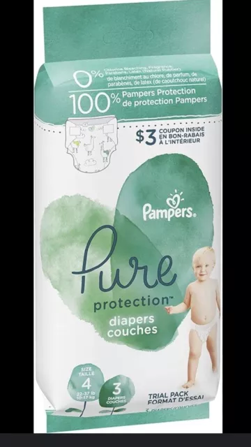 Pampers Pure Disposable Baby Diapers Size 4, 3 Count, Hypoallergenic