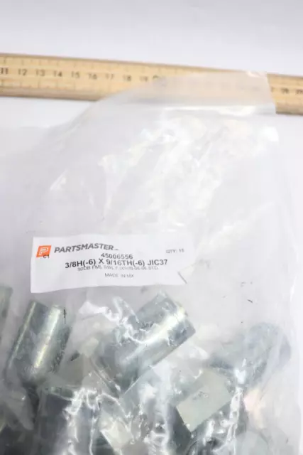 (15-Pk) PartsMaster FML SWL JIC37 90DB 3/8" H (-6) X 9/16" TH (-6)
