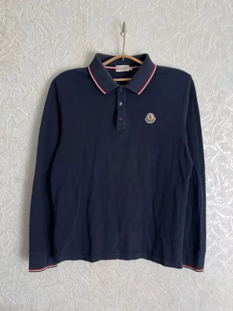 Vintage Moncler Maglia Long Sleeve Polo Shirt Navy Mens XL-L Luxury