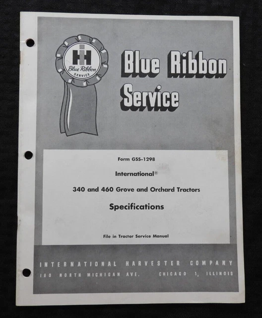 1961 INTERNATIONAL HARVESTER 340 460 Grove Orchard Tractor Specifications Manual