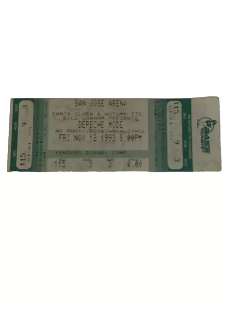 Nov 12, 1993 Depeche Mode Concert Ticket Stub San Jose Arena Full Ticket