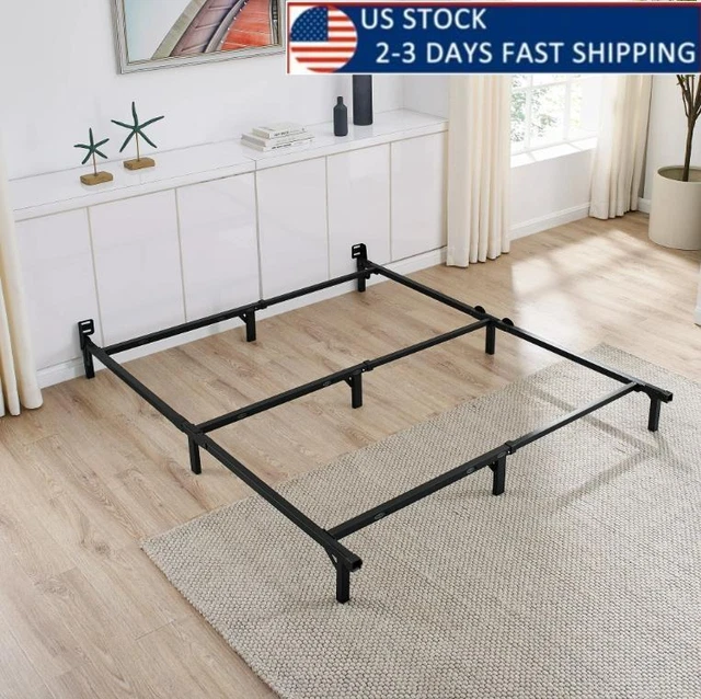 7" Adjustable Metal Bed Frame, Black, Adjusts Twin - Queen