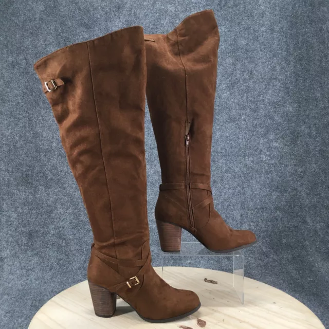 Madden Girl Boots Womens 8 W Dallas Tall Riding Brown Faux Suede Block Heels