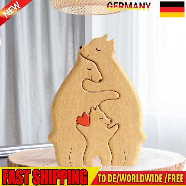 Holz-Familienpuzzle Bären dekorative Bären-Kunstskulptur aus Holz (C)