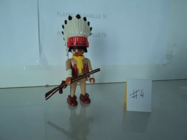 PLAYMOBIL vintage chef indien avec coiffe plumes carabine set 3395 de 1989 #4