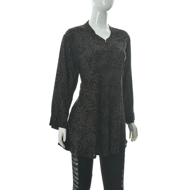 The Masai Femmes Trimestre Bouton Tunique Haut Chemisier Manches Longues Marron