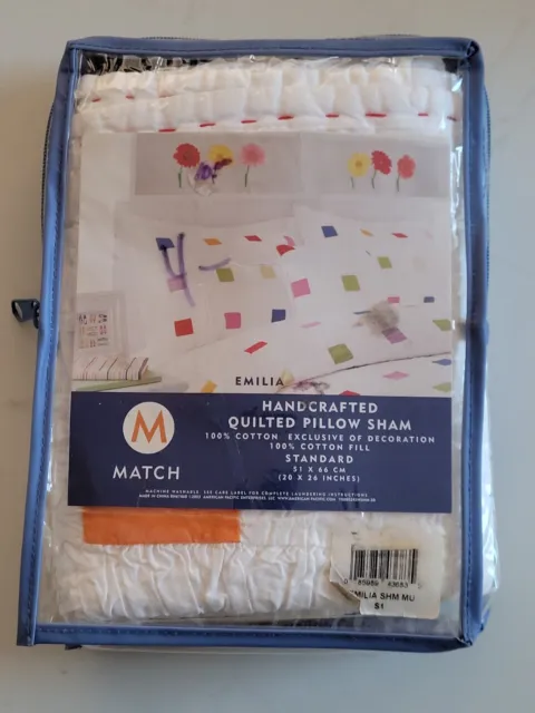 Match Emilia White Confetti Standard Quilted Pillow Sham - 20" x 26" - New NIP